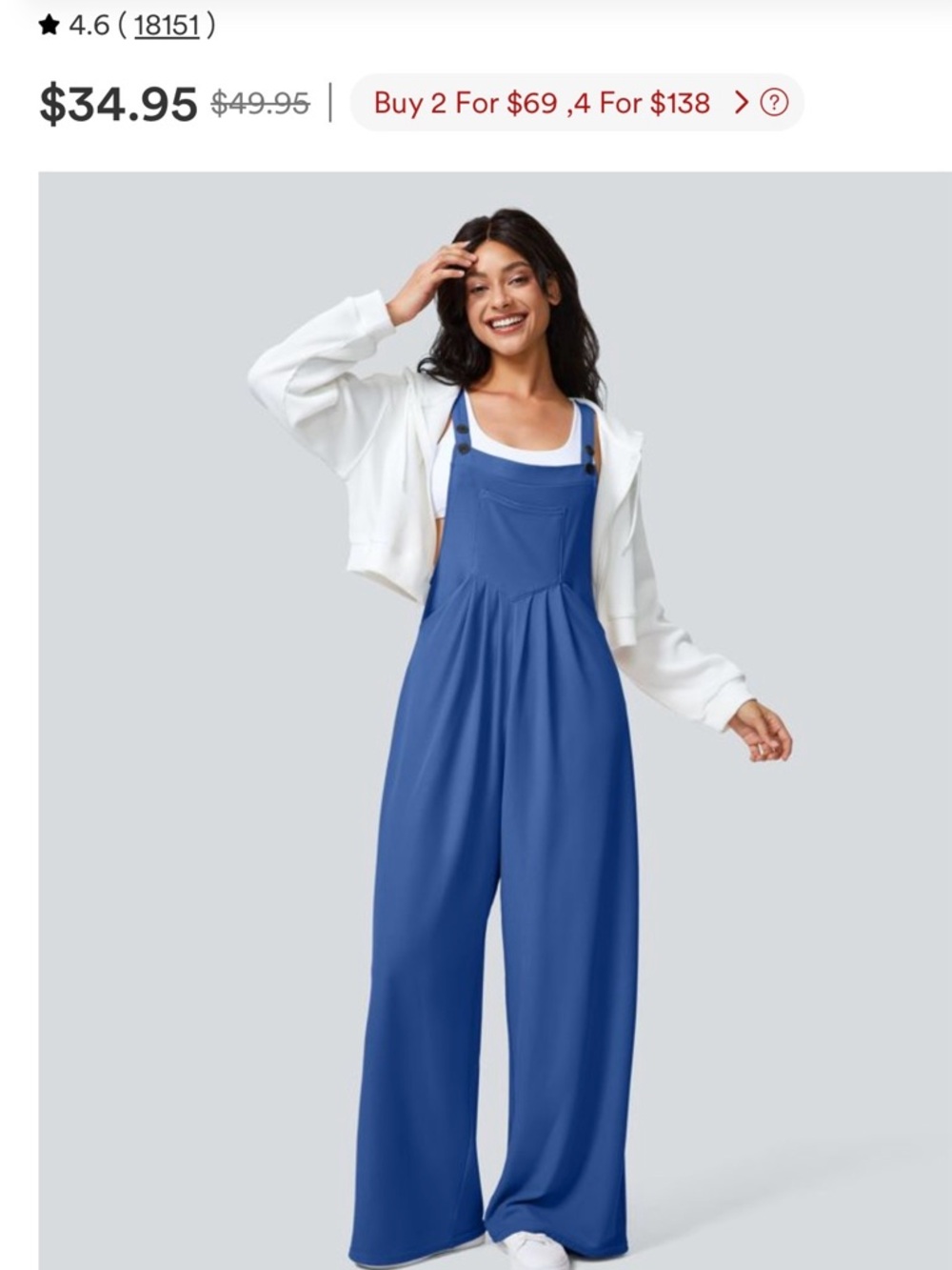 HALARA Navy Wide-Leg Strap Jumpsuit